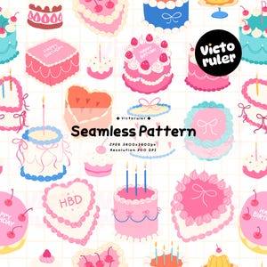 Patrón sin costuras de pastel pastel, clipart de pastel, diseño coqueto para uso comercial, descarga digital