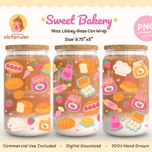 Sweet Bakery Glass Can Wrap PNG, 16 Unzen Libbey, Tumbler Wrap, Strawberry Jam Croissant, digitaler Download