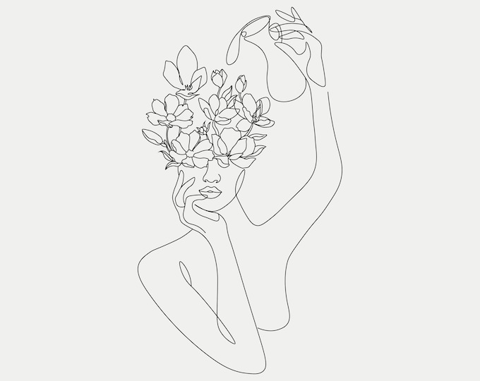 Abstract Woman Face and Flower Printable Line Art Line Art - Etsy