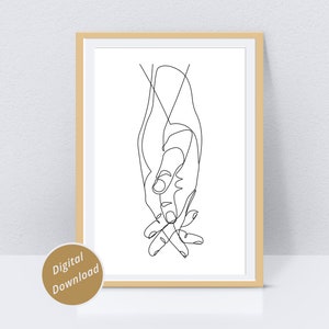 Couple Holding Hands One Line Art, DOWNLOAD INSTANT, One Line Art, Minimalist Wall Art, Couple print, Line Art Print, Couple Gift
