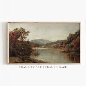Autumn River Landscape Print | Vintage Fall Foliage Painting (Digital Download)