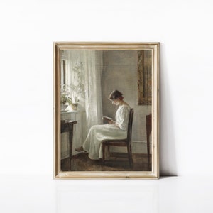 Antique Woman Reading Painting: Vintage Wall Art (Digital Download)