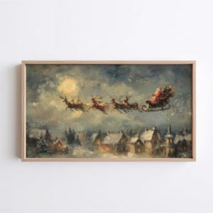 Samsung Frame TV-konst | Snöig by med jultomtens släde (digital nedladdning)