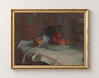 Apples and Brown Jug Print, Vintage Wall Art, Printable Art, Digital Download