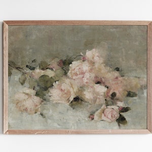 Pintura de rosas / Arte de pared vintage / Descarga digital / Arte de pared de rosas / Naturaleza muerta