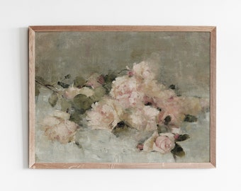 Peinture de roses | art mural vintage | Téléchargement numérique | Art mural de roses | Nature morte