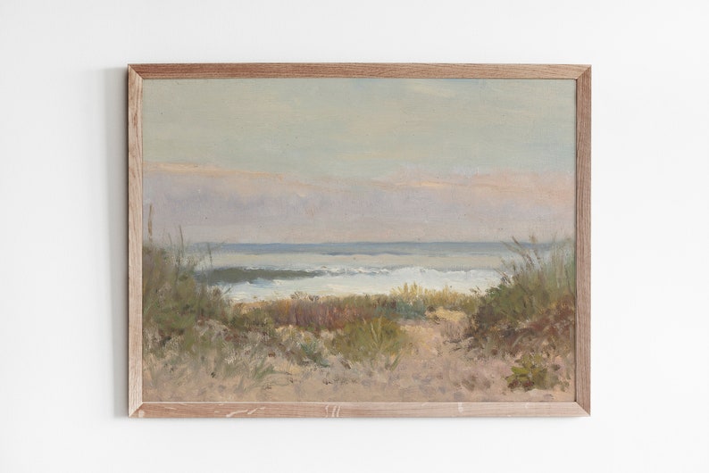 Vintage Painting of Beach Vintage Wall Art Beach Grass Printable Antique Wall Art Coastal Wall Art Digital Download image 2