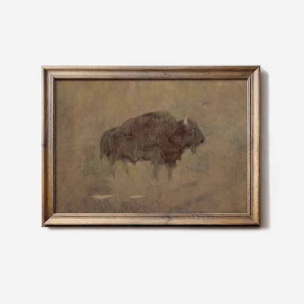 vintage bison wall art, rustic home decor, bison print, farm animal print, digital download