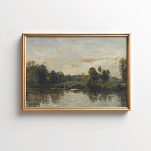 Vintage River Painting | Countryside Landscape Print | Living Room Decor | Printable Wall Art