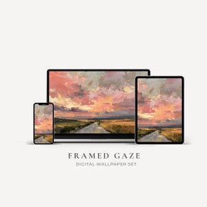 Golden Sunset Impasto Oil Painting Wallpaper Set (Digital Download)