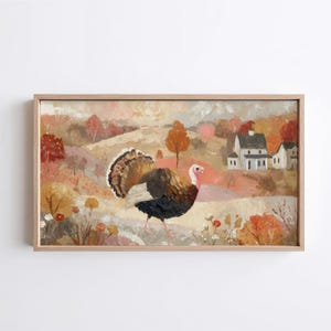 Farmhouse Turkey for Samsung Frame TV | Thanksgiving Autumn Village Scene | Cozy Fall Digital Ar