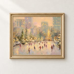Winter City Ice Skating Printable Art, Snowy Park Landscape, Cozy Winter Wall Decor, Digital Download