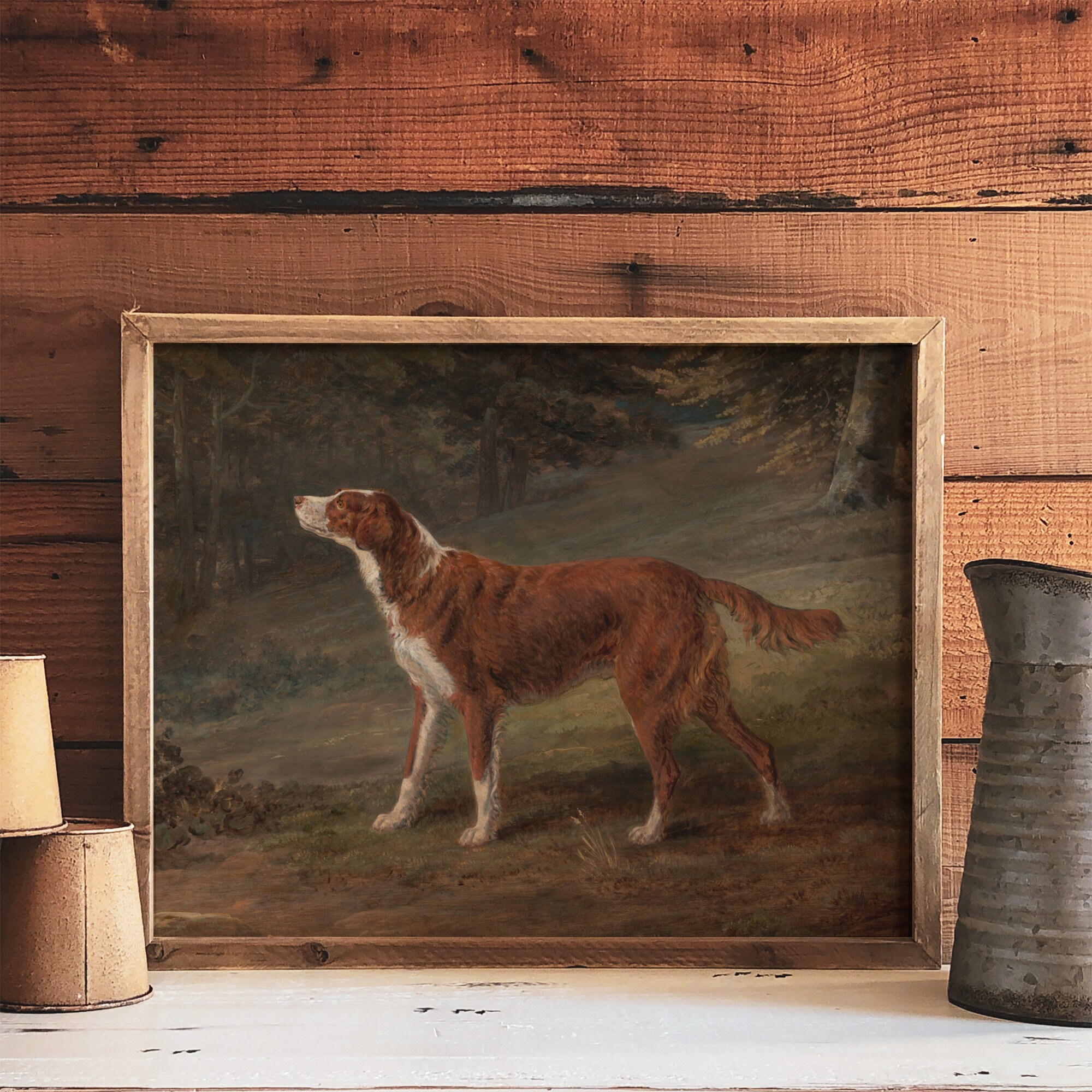 アンティーク犬の肖像画スケッチ｜ヴィンテージスパニエル油絵
