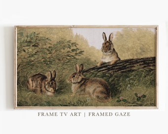 Vintage Rabbit Painting for Samsung Frame TV | Cottagecore Spring Nature Art (Digital Download)