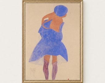 Woman in Blue Skirt Print, Vintage Wall Art, Printable Art, Digital Download