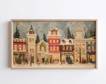 Whimsical Winter Village Frame TV Art | Cozy Holiday Painting | Festive Samsung Frame TV | Digital Download