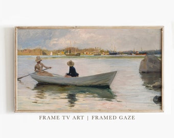 Frame TV Art Boat, Samsung Frame Tv Art Painting, Tv Art for Samsung, Frame Tv Art, Vintage Painting