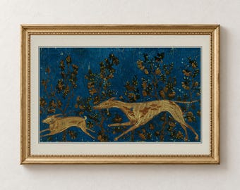 Indigo Running Animals Print, Vintage Wall Art, Printable Art, Digital Download