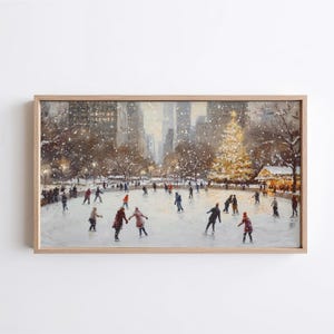 Samsung Frame TV Art | Winter Park Ice Skating Scene Painting (Digital Download)