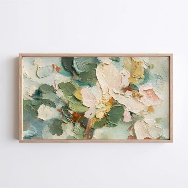 Impasto-Blumenmalerei | Salbeifarbene Blüten | Cottagecore-Bilderrahmen für Samsung (Digitaler Download)