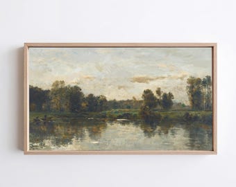 Neutral Landscape Frame TV Art | River Reflection Painting | Cottagecore Samsung Frame TV | Digital Download