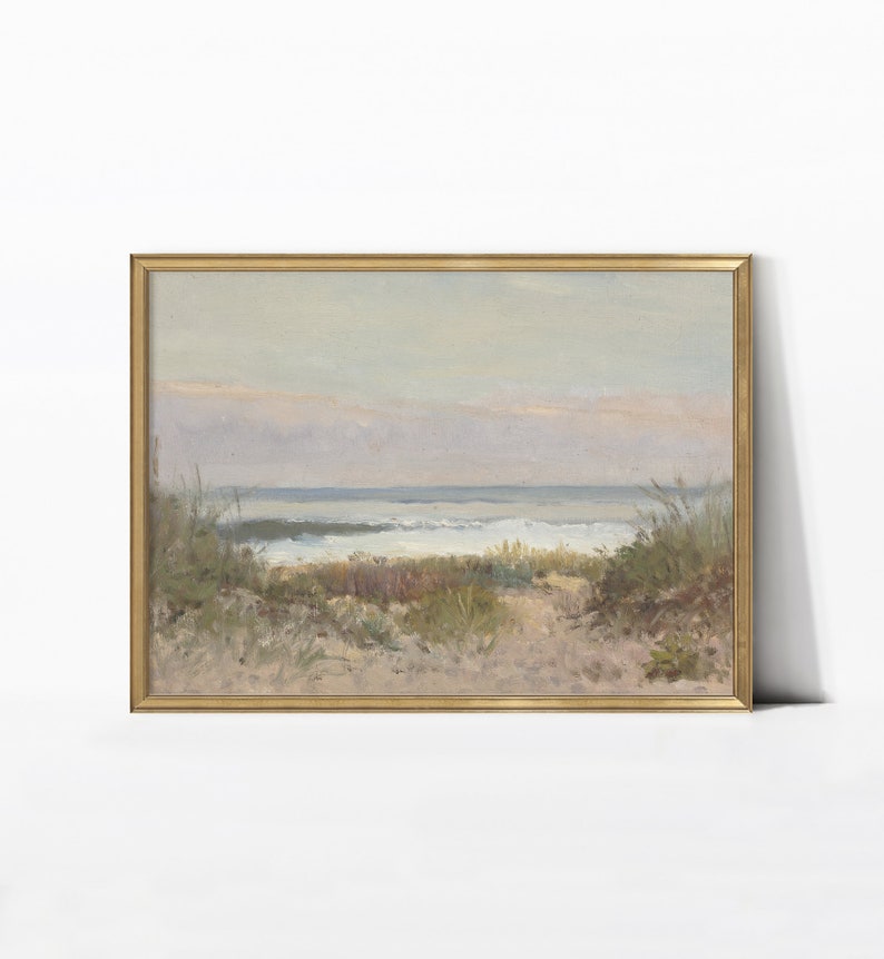 Vintage Painting of Beach Vintage Wall Art Beach Grass Printable Antique Wall Art Coastal Wall Art Digital Download image 1