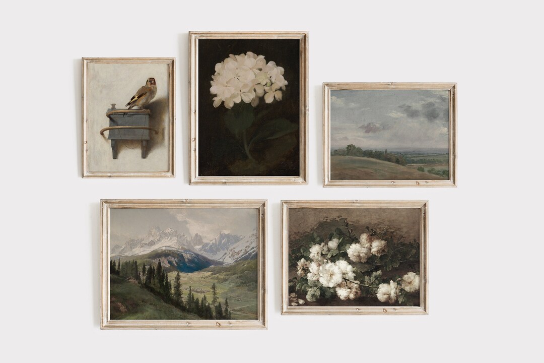 Gallery Wall Art, Set of 5, Vintage Gallery Wall, Antique Wall Art