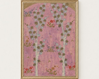Pink Poplar Trees Print, Vintage Wall Art, Printable Art, Digital Download