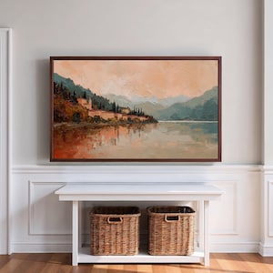 Quadro su tela del Lago di Como / Pittura a olio a impasto Paesaggio italiano / Panorama Samsung Frame TV / Download digitale immagine 2