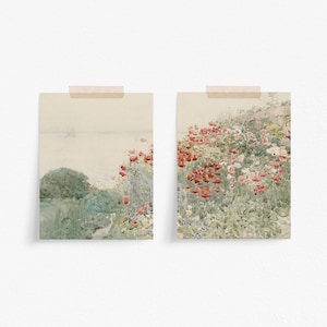 Poppy Set of 2, Vintage Painting, Poppy Flowers Wall Art, Digital Download image 2