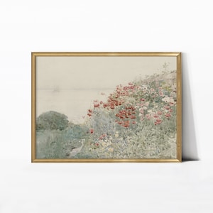 Vintage Poppy Flower Art Print: Antique Landscape Painting (Digital Download)