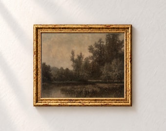 Moody Landscape Painting | Vintage Dark Atmospheric Lake Scene | Digital Download
