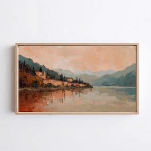 Quadro su tela del Lago di Como / Pittura a olio a impasto Paesaggio italiano / Panorama Samsung Frame TV / Download digitale immagine 1