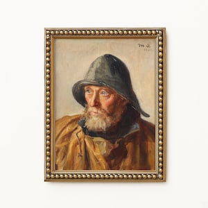 Vintage Portrait Oil Painting |  Portrait of a Fisherman | Digital Download | Printable Wall Art