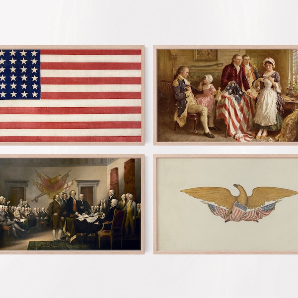 Samsung Frame TV Art Set of 4, American Flag, Memorial Day, Independence Day, Flag Art for TV, Vintage Art, 4th of July, Instant Download