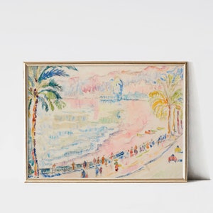 Vintage Beach Landscape Painting | Living Room Wall Decor | Palms Seascape Painting | Vintage Coastal Wall Art | Digital Download