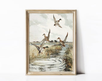 Vintage Mallard Ducks Print: Flying Duck Hunting Art | Digital Download
