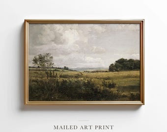 PRINTED Vintage Countryside Landscape, Mailed Green Field Wall Art, Unframed Fine Art Print