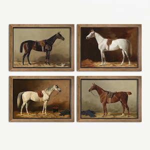 Set of 4 Vintage Horse Paintings: Equestrian Wall Art (Digital Download)