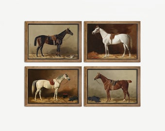 Set of 4 Vintage Horse Paintings: Equestrian Wall Art (Digital Download)