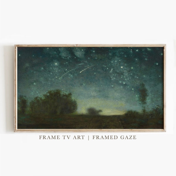 Frame TV Art Starry Night, Landscape, Vintage Painting, Summer Painting, Instant Download