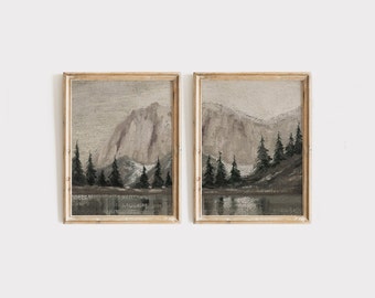 Vintage Winter Painting, Set of 2, Neutral Prints, Printable Wall Art, Winter Wall Art, Digital Download