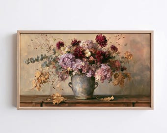 Flower Still Life Frame TV Art, Autumn Impasto Oil Painting,  4K Digital Download