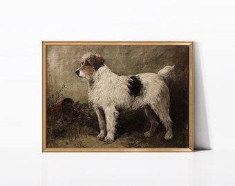 Vintage Dog Painting , Antique Animal Print, Pet Dog Portrait Gift, Terrier Dog Art, 19th Century Home Decor, Digital Download