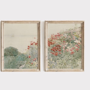Poppy Set of 2, Vintage Painting, Poppy Flowers Wall Art, Digital Download