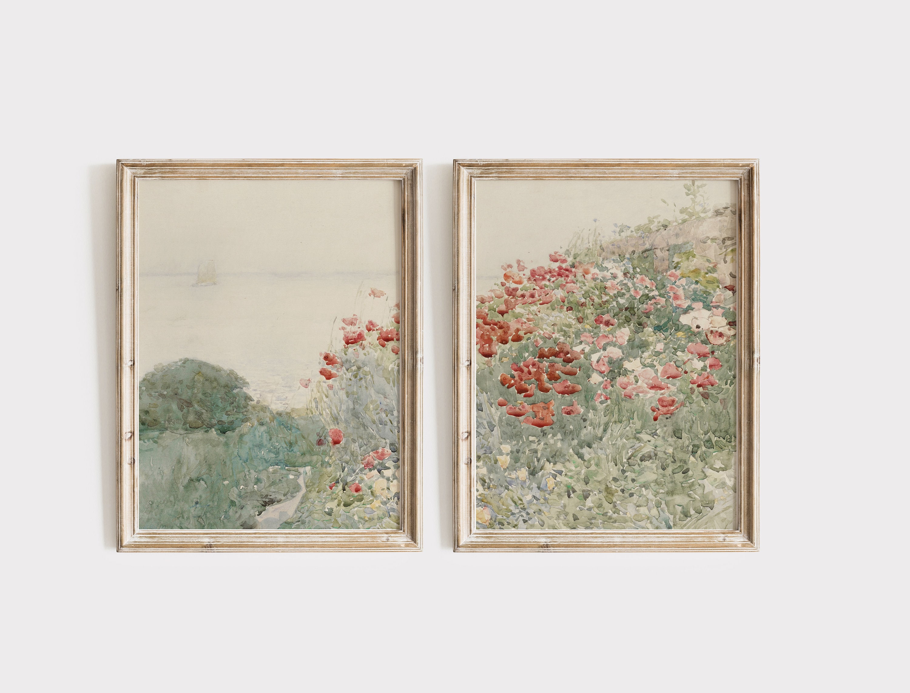 Vintage Poppy Flowers Art Set of 2 | Botanical Wall Art Printable - Etsy