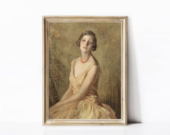 Girl in Yellow Dress, Vintage Portrait, Vintage Wall Art, Digital Download