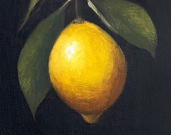 Lemon Still Life Art Print, Vintage Kitchen Wall Decor