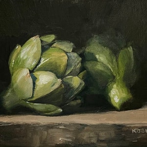 Artichoke Art Print, Artichoke Painting, Still Life, Kitchen Wall Art, Moody Wall Art, Vintage Art Print, Oil Painting Print, Vegetable Art