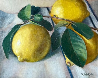 Lemon Oil Painting Print, Farmhouse Kitchen Wall Art